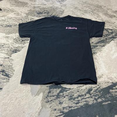 Keith Haring T-Shirt Größe L Schwarzes Baumwoll-Kurzarm-Rundhals-Freizeit-T-Shirt