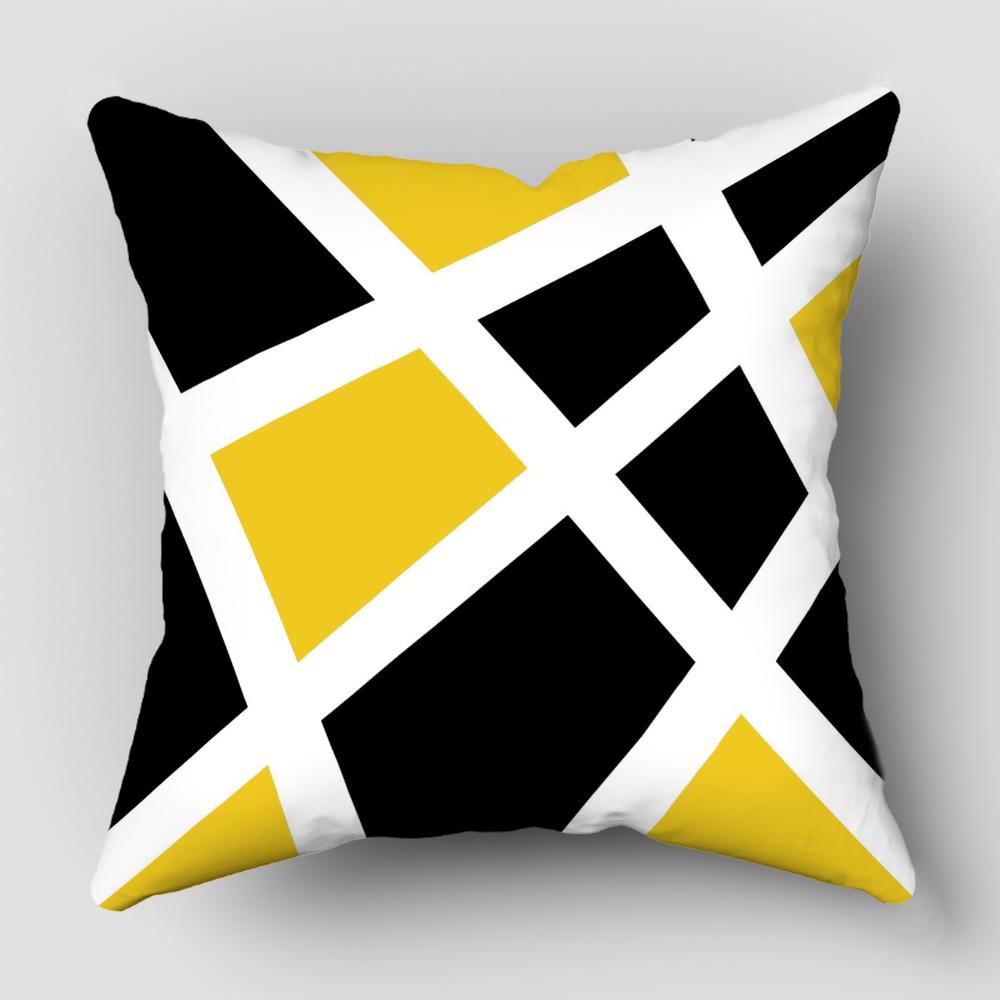 Nordic Yellow Black Abstract Geometric Line Printing Pattern Cushion Cover Home Living Room Sofa Decorative