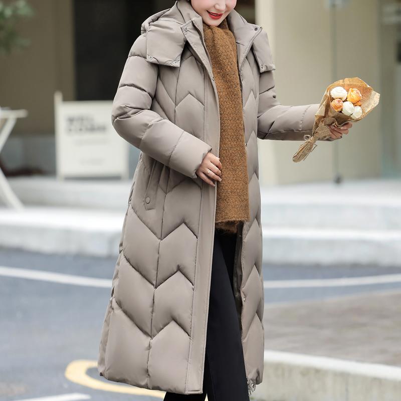 Elegant Middelaldrende Kvinne Vinterkåper Hette Casual Tykk Varm Lang Parkas Damejakker