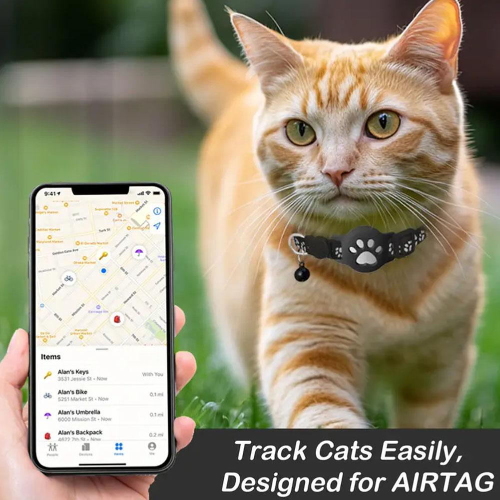 Collare GPS per Gatti con Cinturino Riflettente, Mini Dispositivo di Localizzazione Animali Domestici in Tempo Reale, Localizzatore Impermeabile Anti Smarrimento per Gattini all'Aperto A1 H9S3
