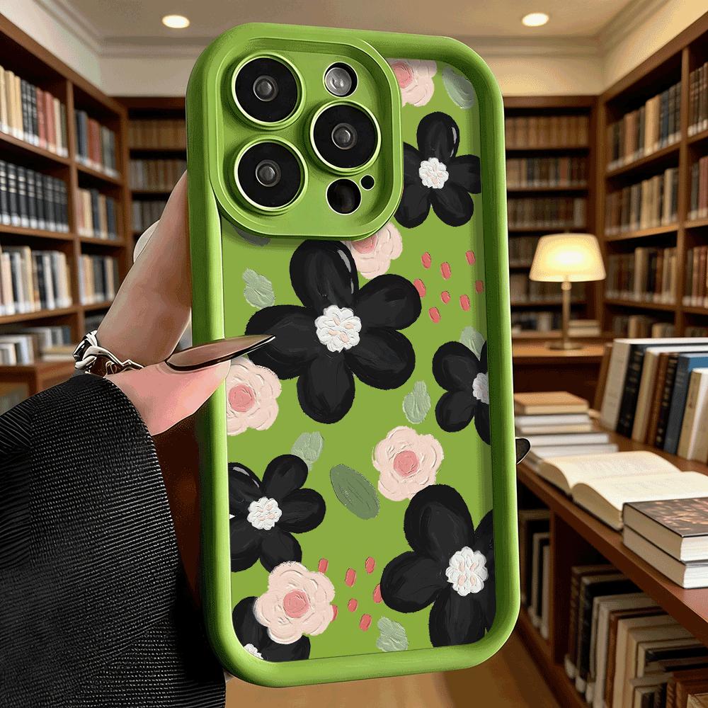 Black and Pink Floral Pattern Phone Case for iPhone 17 16 15 14 13 12 11 Pro Max Plus Anti Scratch, Gel Flexible Protective