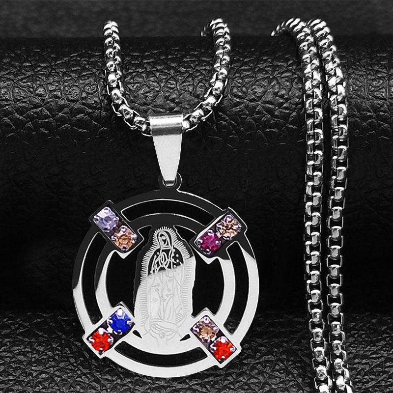 Stainless Steel Mix Color Crystal Saint Benedict Pendant Necklace Color Christian Necklaces Jewelry San Benito N6571SR