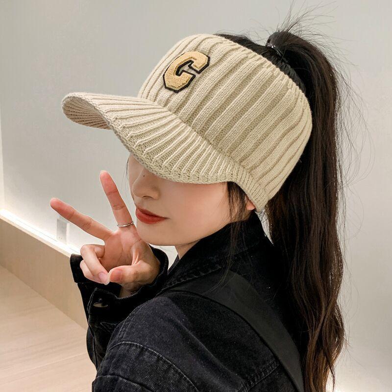 C letter empty top knitted cap women's autumn and winter outdoor running fashion versatile warm wool cold baseball cap