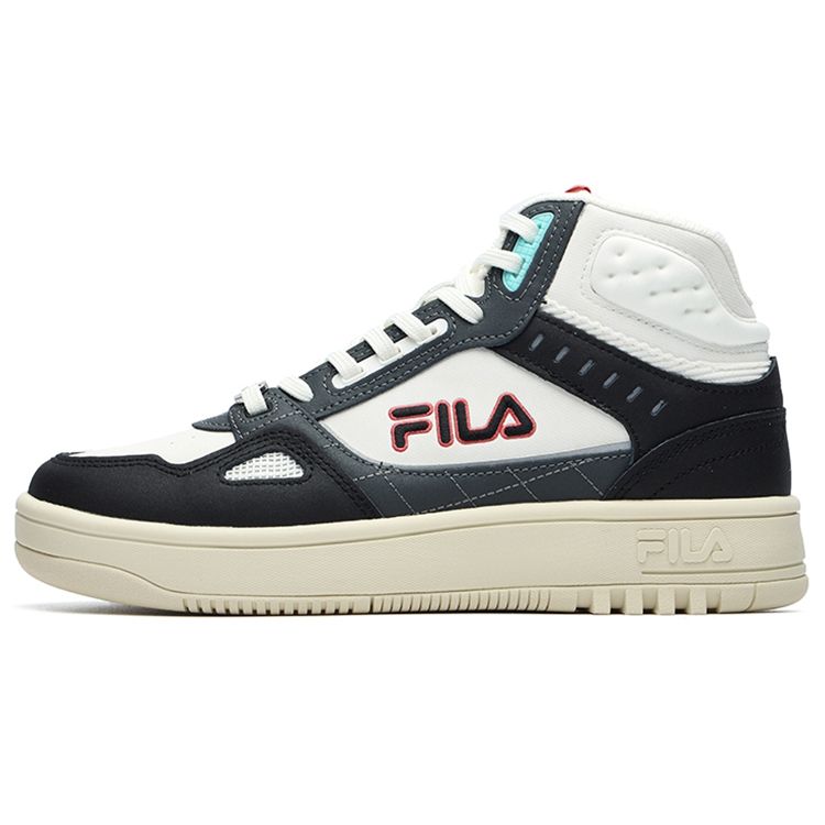 FILA Faux Leather Mid-Top Retro Basketball Shoes Women sneaker Black White F12W141211FWB