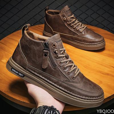 Men's Boots Fashion Casual Shoes Middle Top Leather Sneakers Trend 6 Boots Flat Shoes Korean Style Workwear Shoes Students