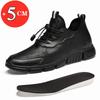Fashion Flat / 5cm Elevator Men Shoes Black Soft Leather Winter Warm Men Moccasins Height Increase Taller Shoes Wedge Chunky Sneakers