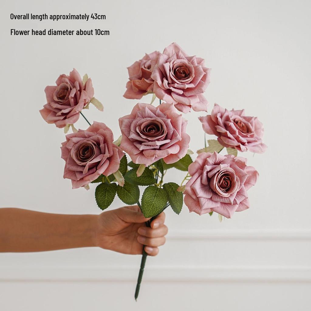 Single Stem Silk Rose Bouquet with Plastic Handle for Wedding Decoration