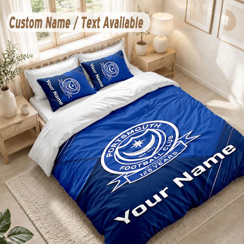 Custom Name Bedding Set 3 PiecesPortsmouth FC Print Duvet Cover + 2 Pillowcases Soft Bed Decor