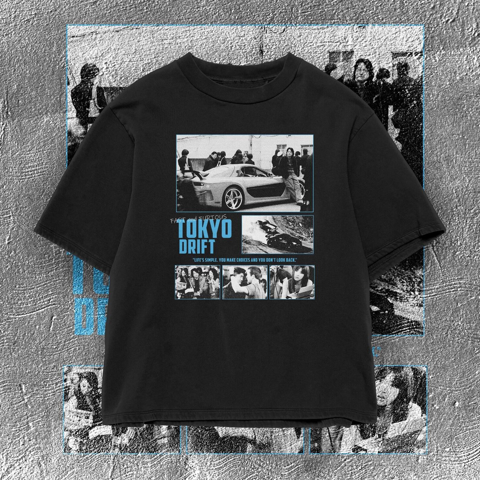 Retro Tokyo Drift T-Shirt, JDM Car Racing Film Graphic Tee XL