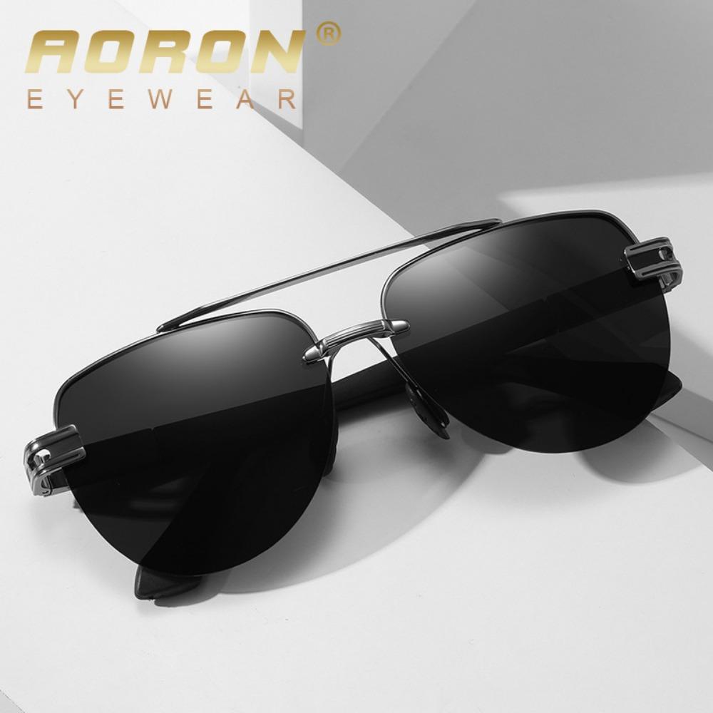aoron Polarized Men's Large Frame Borderless Sunglasses Fashion Metal Sunglasses Glasses