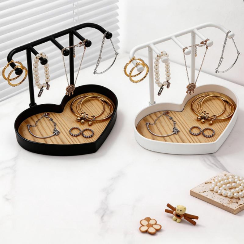 1 Wooden Tray Freestanding Jewelry Organizer Display Stand Ideal for Earrings Necklaces Bracelets Storage in Living Room or Shop