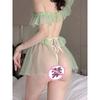 New Sexy Sexy Pure Desire Summer Sweet Girl Hip-revealing Strap Transparent Dress Elegant Nightdress Green Sweet Mini Dress 18J6