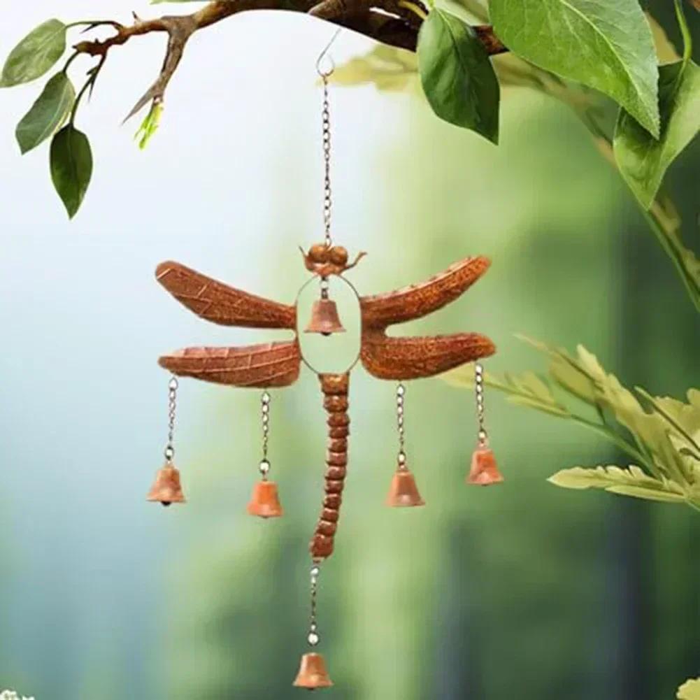 Garden Wind Chime Dragonfly Wind Chime Outdoor Relaxation Sturdy Iron Material 6 Bells Captivating Outdoor Decor