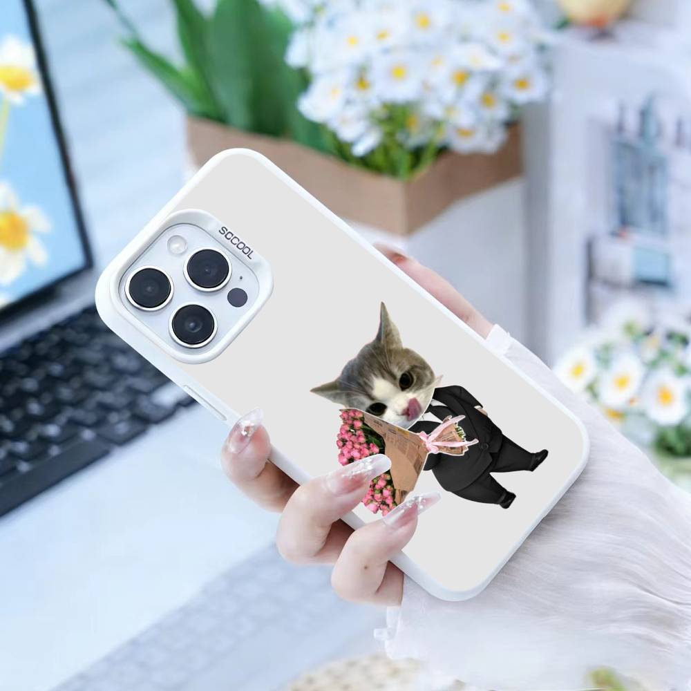 Goofy Silly Cats Big Eyes Phone Case For iPhone17, 16,15,14,13,12 Pro Max Black Candy Matte Shockproof Cover