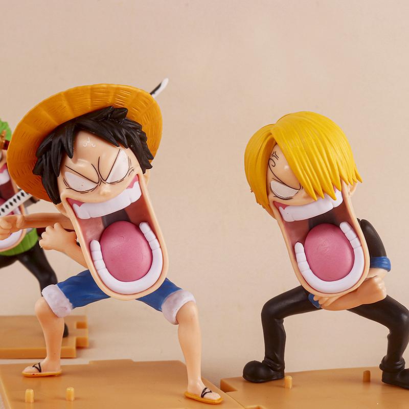 One Piece Hunger Trio Luffy Zoro Funny Sanji Nika Action Figure Doll Model Q Version Mini Anime Action Figure Car Ornaments