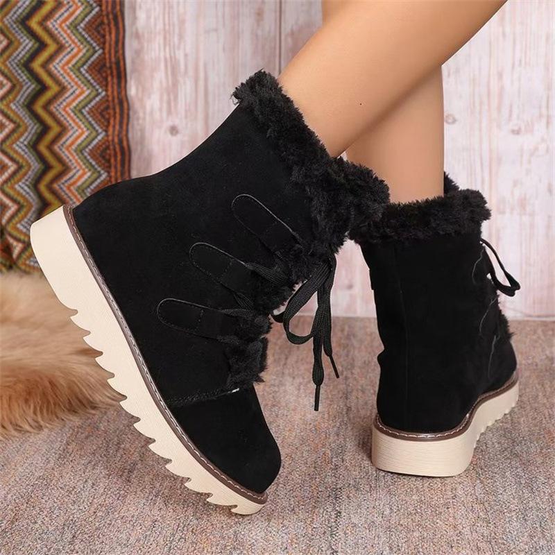 Plus-size Snow Boots for Women, New Fleece and Thickened Lace-up Warm Cotton Boots for Women, for Women