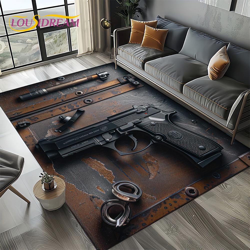 2025 New Retro Guns Pistol Ammunition Bullet Cartridge AK M4 Rug Carpet for Living Room Bedroom Decor,Non-slip for Sofa Doormat