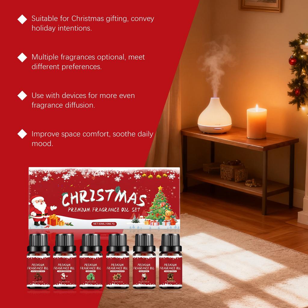 Christmas Premium Aroma Oil Set Of 6 Scents For Home  Holiday And Gift  Natural Aroma Diffuser 60ML