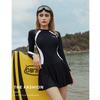 2024 Women's Long-Sleeve Slimming One-Piece Swimsuit: Belly-Covering, Sun-Proof, Skirt-Style, Conservative, Plus-Size.
