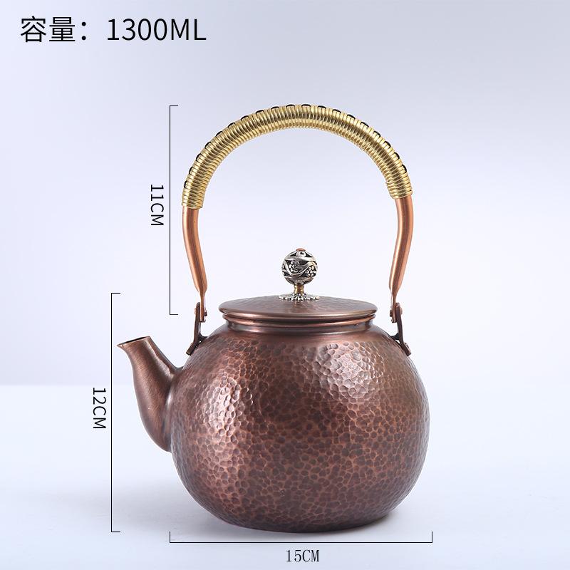 Purple Copper Teapot Hand Pounded Chinese Style Boiling Tea Boiling Water Kettle Vintage Lifting Beam Kung Fu Tea Set