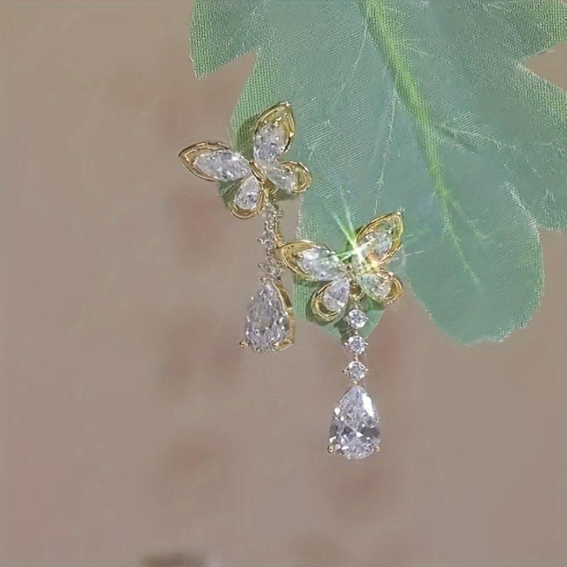 Butterfly Women Drop Earrings Aesthetic Party Wedding Elegant Accessories Inlaid Shiny CZ Elegant Gold Color Jewelry Gift