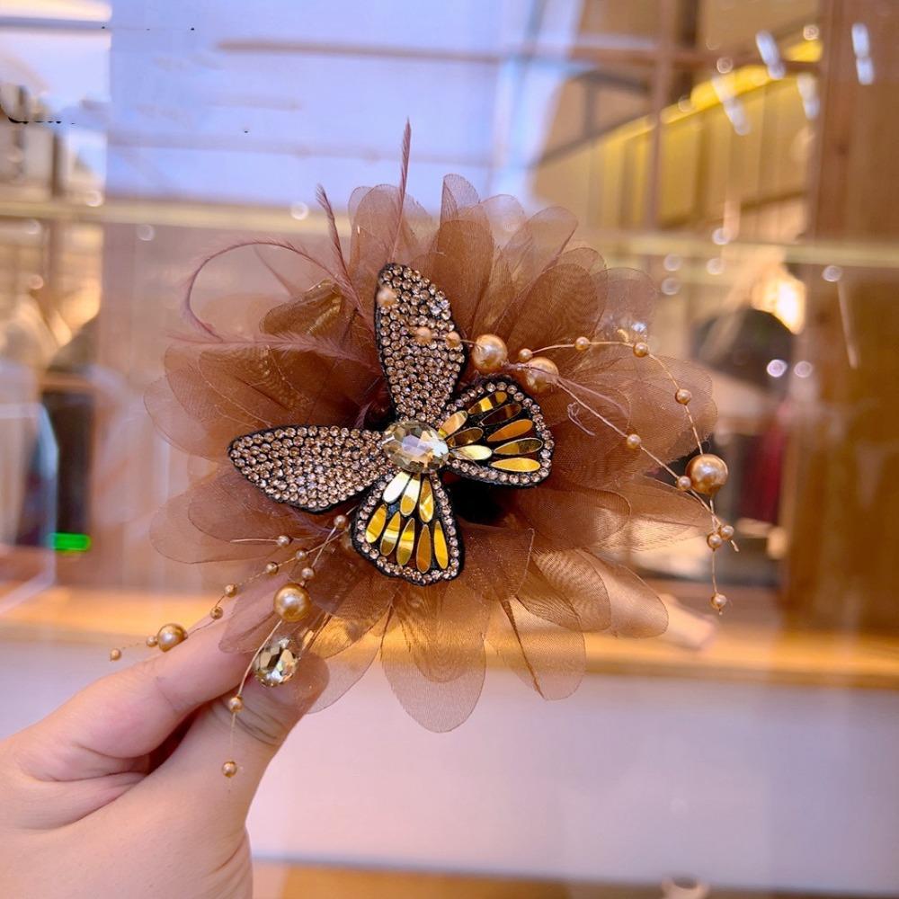 Fashion Rhinestone Tassel Flower Hairgrips Mesh Feather Flower Pearls Grasping Clip Crab Hair Clips Gifts