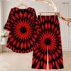 Women Plus Size Round Neck Mid Sleeve Printed Asymmetrical Top Wide Leg Pants Two Piece Set