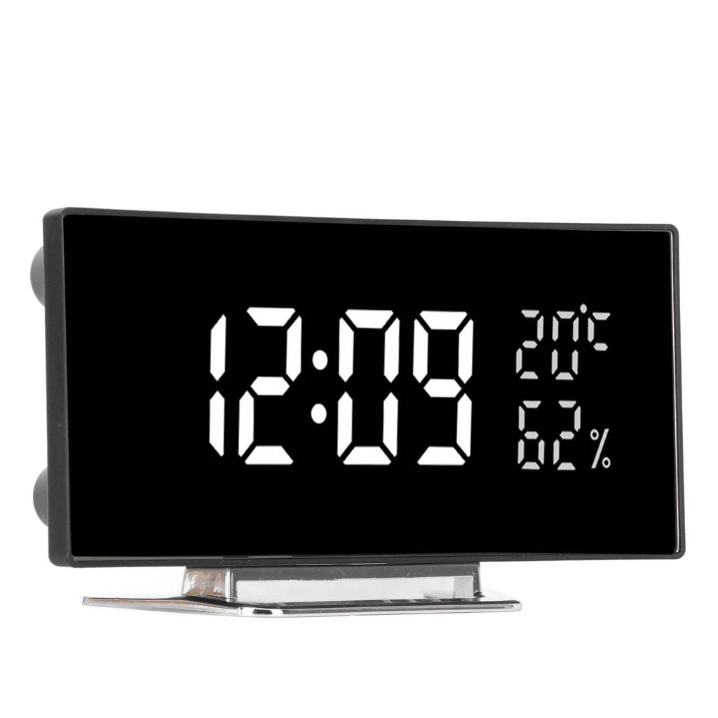 Curved Digital Clock LED Mirror Backlight 3 Level Brightness Desktop Clock with Temperature Humidity