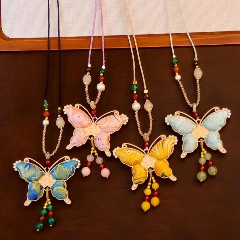 Butterfly Pendant Tassels Necklace Ethnic Style Embroidered Pendant Necklace  Ethnic Fashion