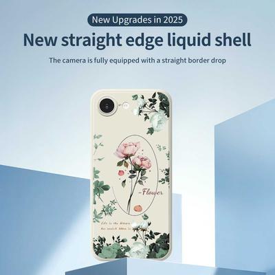 Für iPhone 16e Hülle Rosenmuster Druck Gerade Kante TPU Handy Rückseite