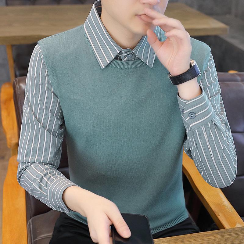 

Zero Degrees Men s Fake Two-Piece Sweater with Shirt Collar - Autumn/Winter Collection M (80-105 lbs) зелений