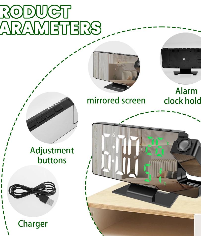 Projection Digital Alarm Clock 180 ° Arm Projection LED Alarm Clock Multifunctional USB Plug In Projector Desktop LED Clock
