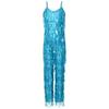 Girls Disco Latin Dance Jumpsuit Multi Layer Shiny Sequin Tassels Sleeveless Adjustable Straps Long Pants