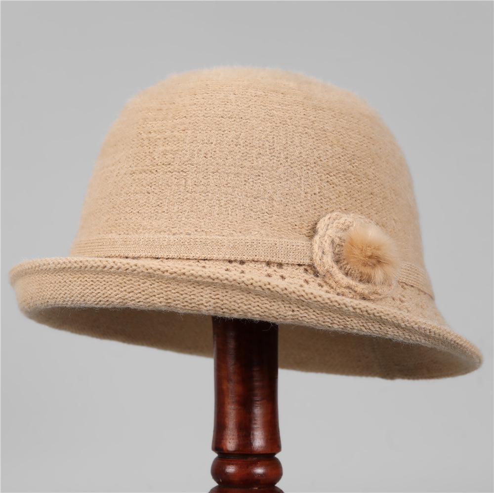 Hat Female God Mother Knitted Bucket Hat Velvet Warm Basin Hat Grandma Wool Hat Cold Proof