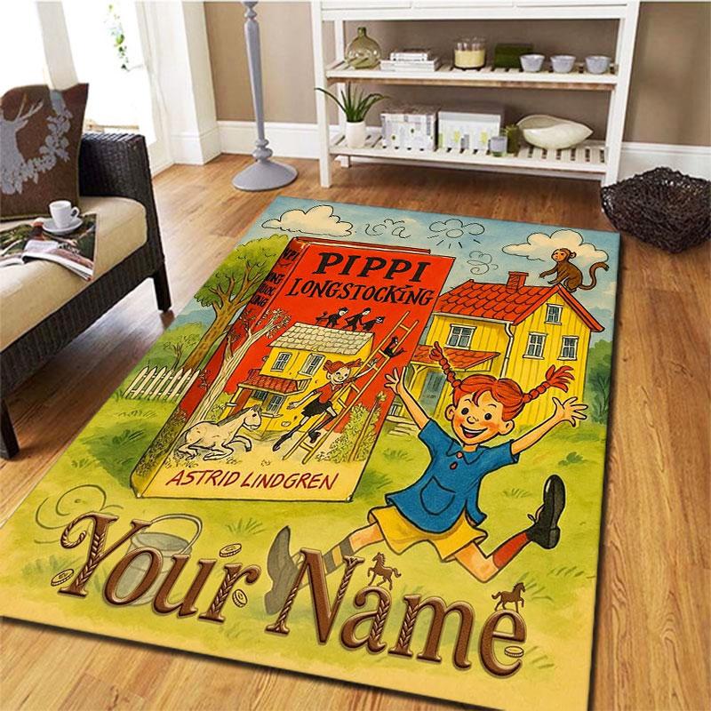 Pippi Longstocking Custom Name Carpet Rug for Living Room Bedroom Home Sofa Decoration,Kids play Non-slip Floor Mat
