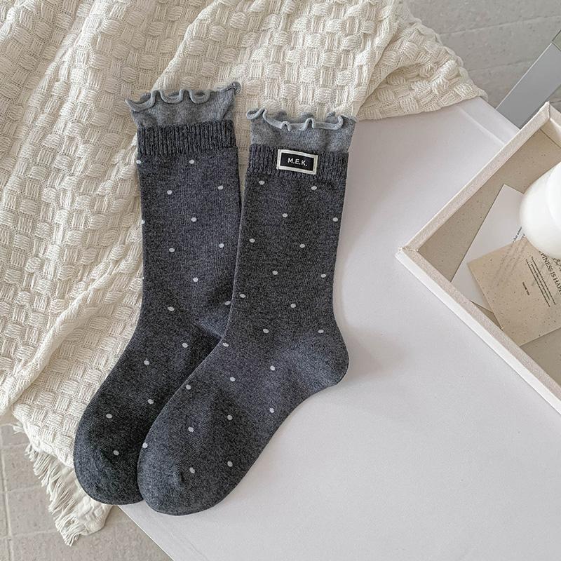 Woman Socks New Dots Cute Frilly Casual Long Socks For Women Breathable Preppy Style Ladies Novelties Socks Cotton Soft Comfy