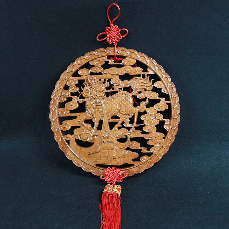 Chinese Knot Carved Peach Wood Pendant: Round Hollow Craft for Home Decor