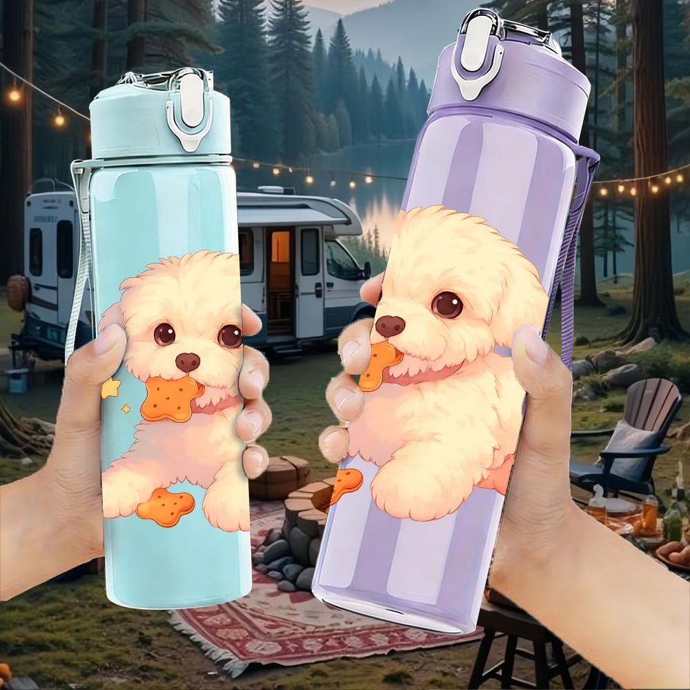 1 PZ Cucciolo di Cane Peloso Cartone Animato 750ml Colore Plastica Borraccia Sportiva Tappo Flip con Cannuccia Anti-perdita Adatta per Sport Ufficio Uso Domestico