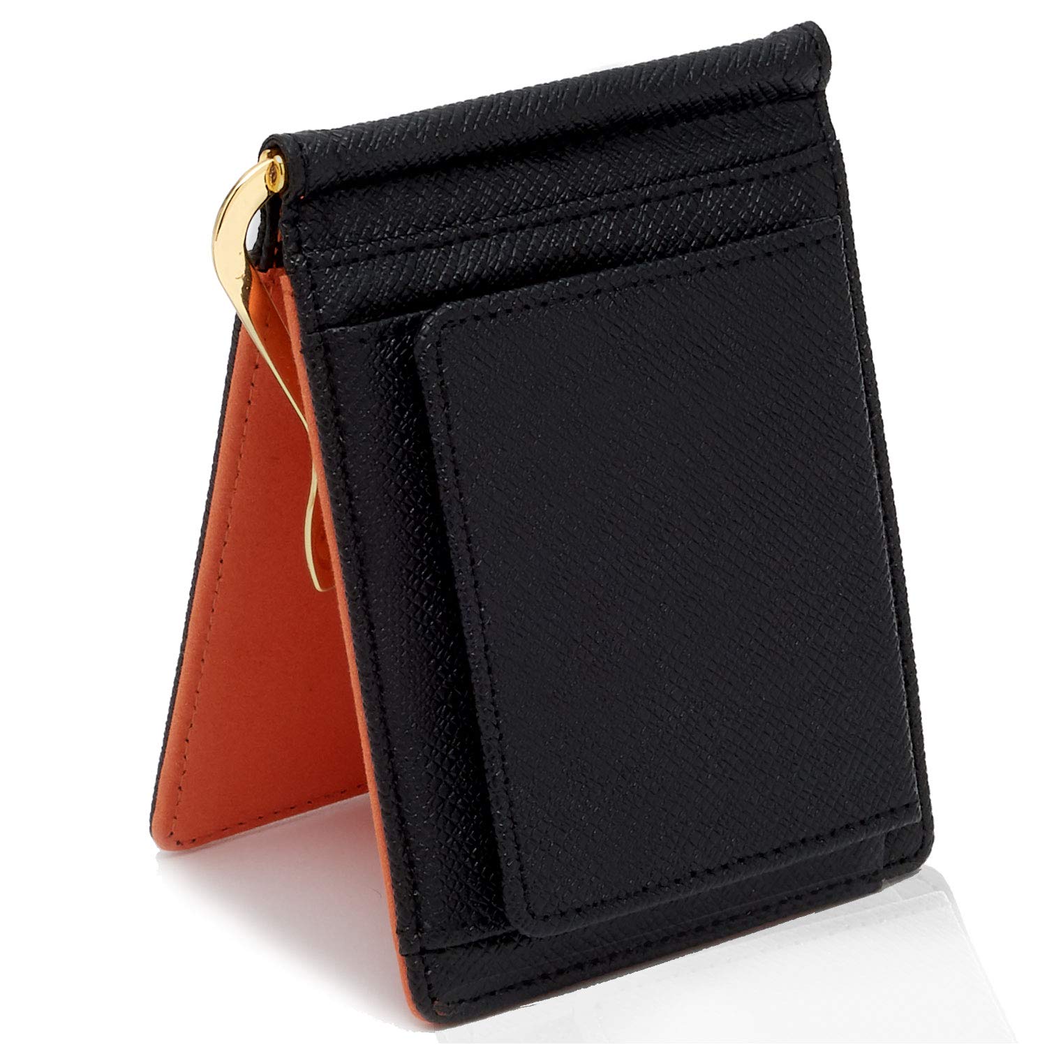 

Money Clip with Coin with IC Card Hidden Pocket [GRAV] Purse, Men s Wallet, Bifold, (Black/Orange)