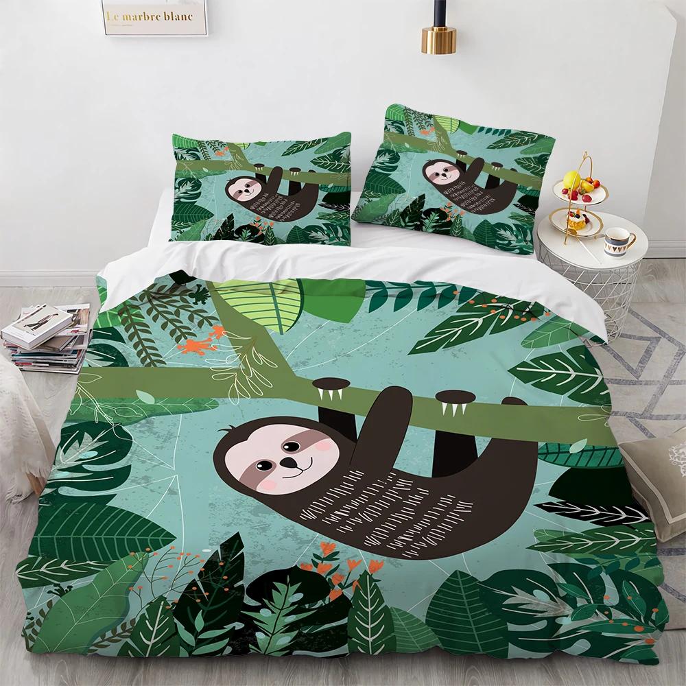 Watercolor Brown Sloth Duvet Cover Cartoon Animals Pattern For Kids Teens Boys Girls Wildlife Bedroom Decorations Quilt Cover