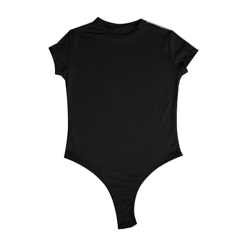 Women’s Short Sleeve O Neck Bodysuit Tight Fitting Solid Color Sexy Open Design Casual Outfit Matching Skinny One-Piece Body Top