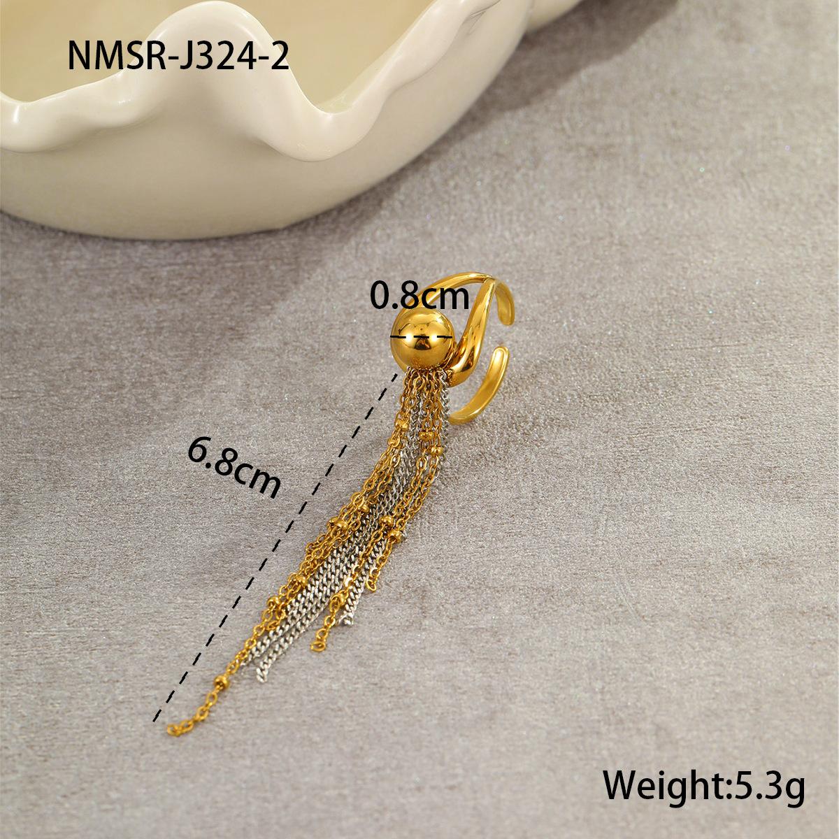 GEMCHIC Women s Ins Fashion Geometric Tassel Titanium Steel Ring Set - Gold Silver Contrast Color, Hypoallergenic, Adjustable Open Ring for Daily Wear