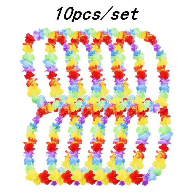 10pcs,Hawaii Garland Necklace Tropical Hawaii Flower Theme Party Favors Headbands Holiday Wedding Beach Birthday Decorations 10pcs