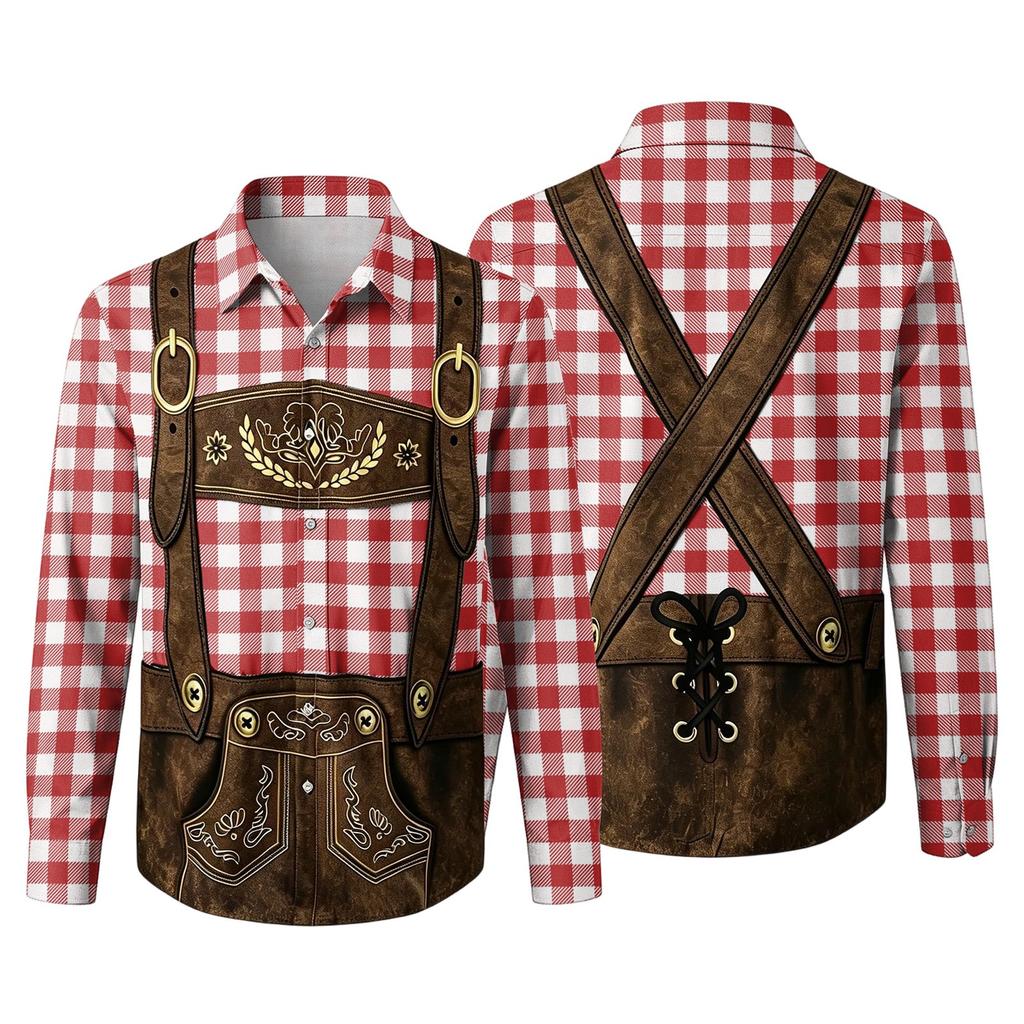 Men’s 3D Printed Plaid Long Sleeve Button Down Shirt with Classic Collar Relaxed Fit for Festival Party Outdoor Casual Wear