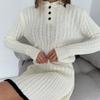 New Casual Skirt Suit With Long-Sleeve Knitted Buttoned Sweater + Short Skirt Two-Piece Set For Women