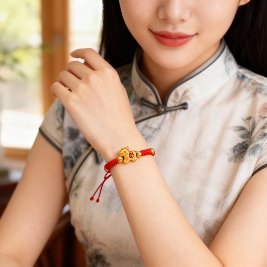 Chinese Style Horse Year Lucky Red Braided Rope Bracelet for Women and Men Cute Cartoon Copper Coin Charm Bracelet Jewelry Gift