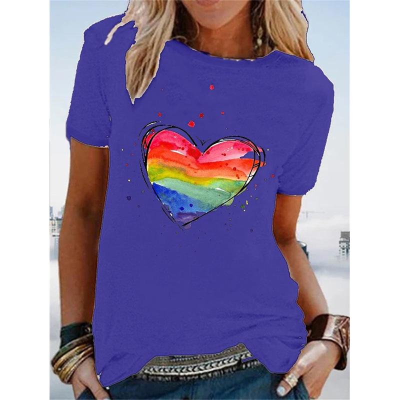 

Новая летняя футболка с 3D-принтом в виде радужного сердца для женщин и мужчин, футболки с коротким рукавом, уличная одежда Харадзюку, футболки оверсайз в стиле Y2k, одежда для девочек 6XL