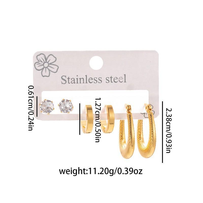 European & American Geometric Titanium Steel Earring Set: Women's Light Luxury 3-Piece Stainless Steel Versatile Earrings
