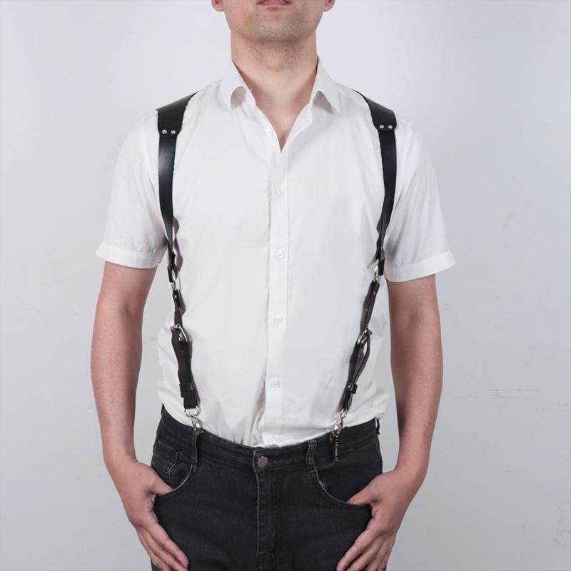 PU Leathers Suspenders for Men, Vintage Men Harness Punk Apparels Strap Chest Shoulder Belt Accessories