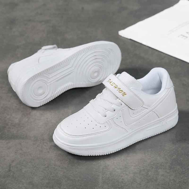 

Little white shoes spring low-top children s board shoes leather surface classmates boys and girls primary and secondary school students skateb 28 белый